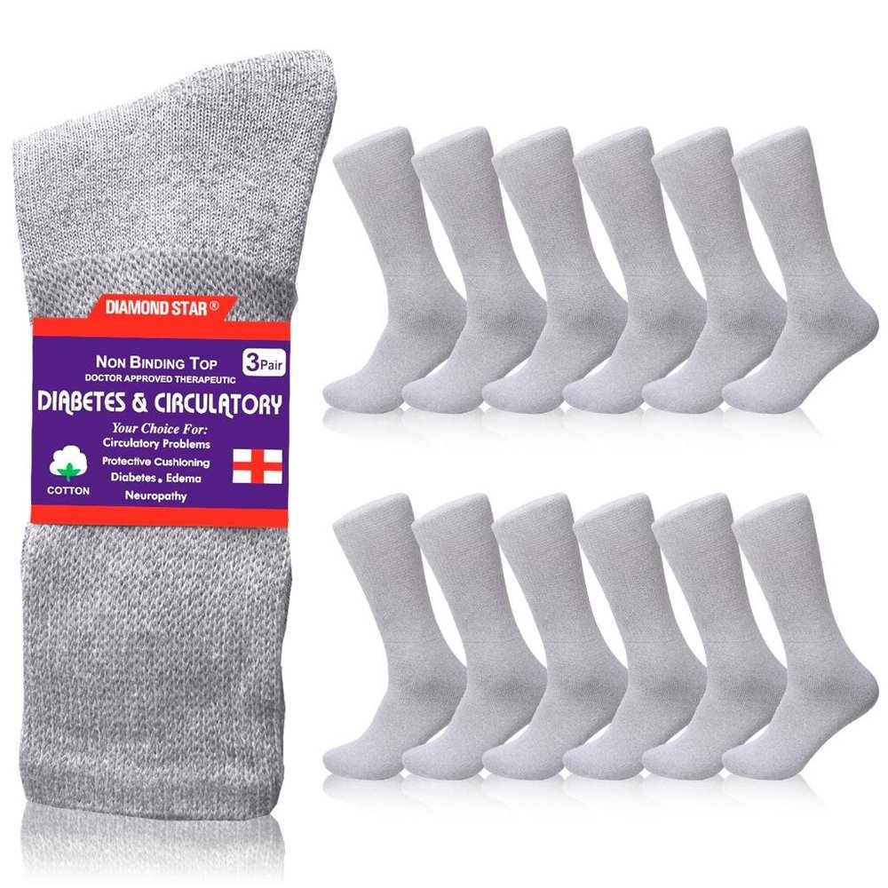 Diabetic Socks, Non-Binding Circulatory Cushion Cotton Crew Diabetic Socks Grey